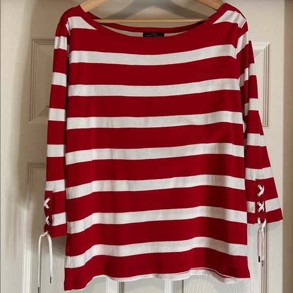 Lauren Ralph Lauren Tops - Lauren Ralph Lauren Red and White Striped Mid Sleeve Top Size XL